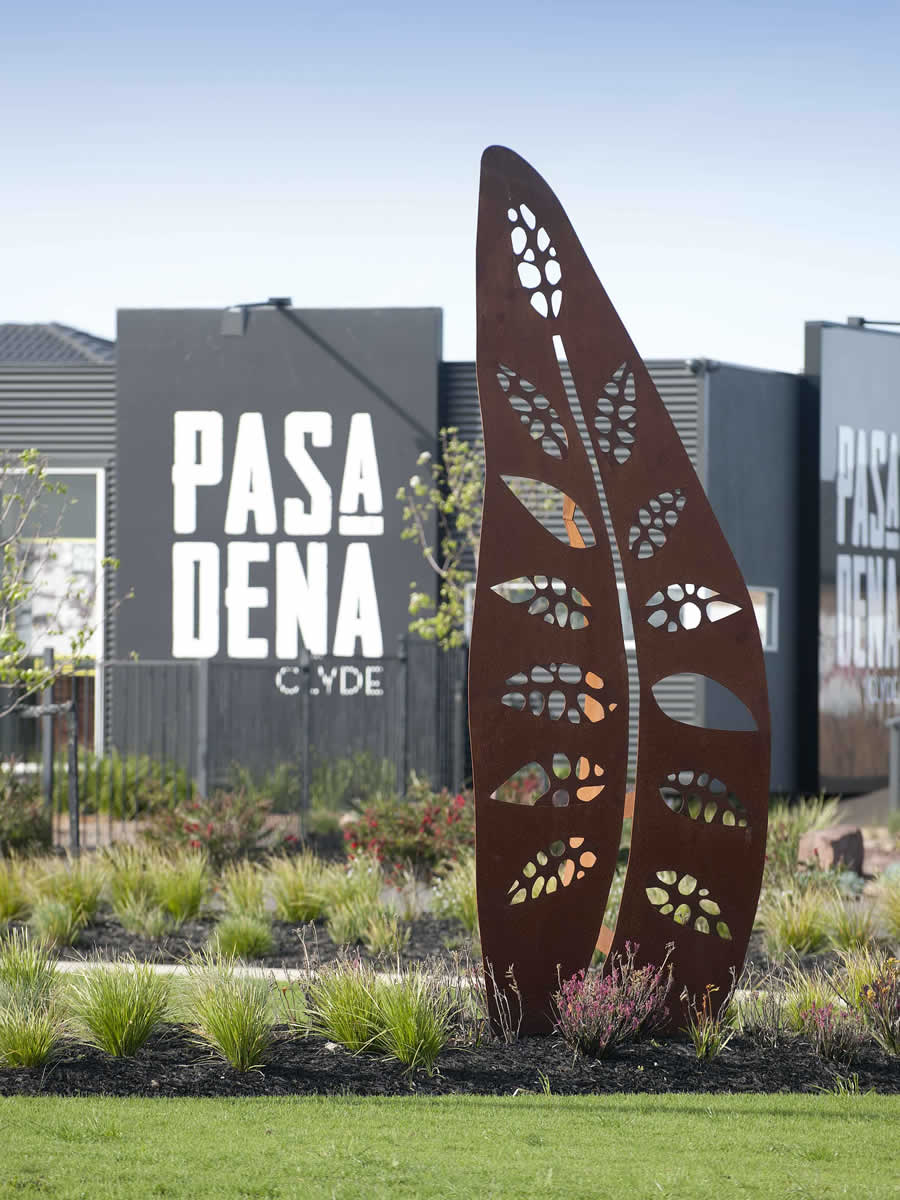 corten steel, 4m tall, commissioned by Villawood Properties for Pasadena Estate, Vic 