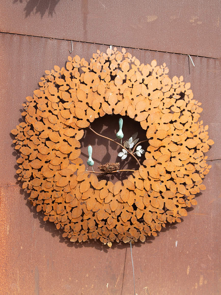 1.5m diameter, corten steel, bronze wrens